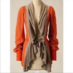 Anthropologie Lia Molly Ruffled Firelight Cardigan Large